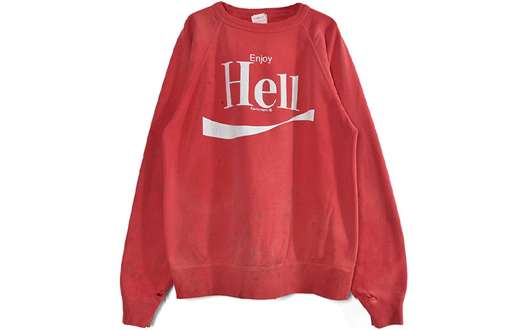 SAINT Mxxxxxx FW21 Vintage Distressed Print Crewneck Sweatshirt Red SM-A21-0000-030