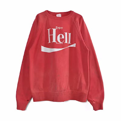 SAINT Mxxxxxx FW21 Vintage Distressed Print Crewneck Sweatshirt Red SM-A21-0000-030