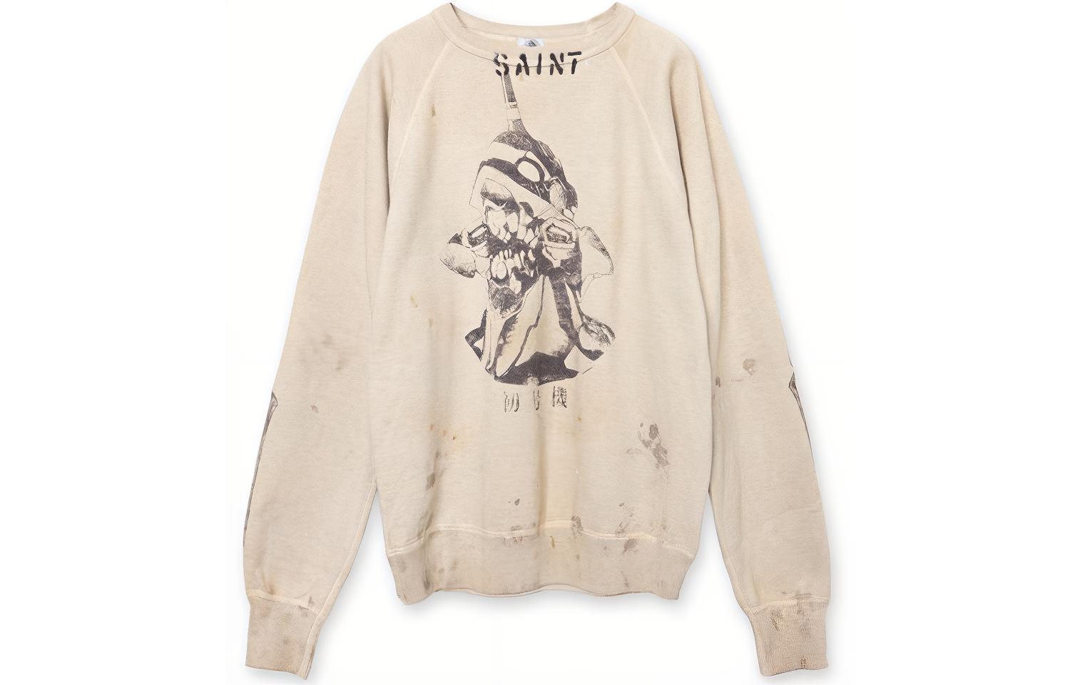 SAINT Mxxxxxx FW21 Vintage Printed Crewneck Long Sleeve Sweatshirt Yellow Men A21-055-11