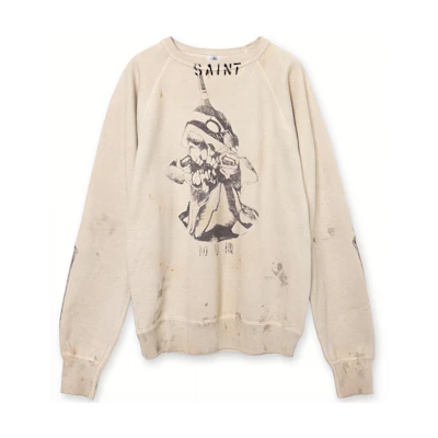 SAINT Mxxxxxx FW21 Vintage Printed Crewneck Long Sleeve Sweatshirt Yellow Men A21-055-11