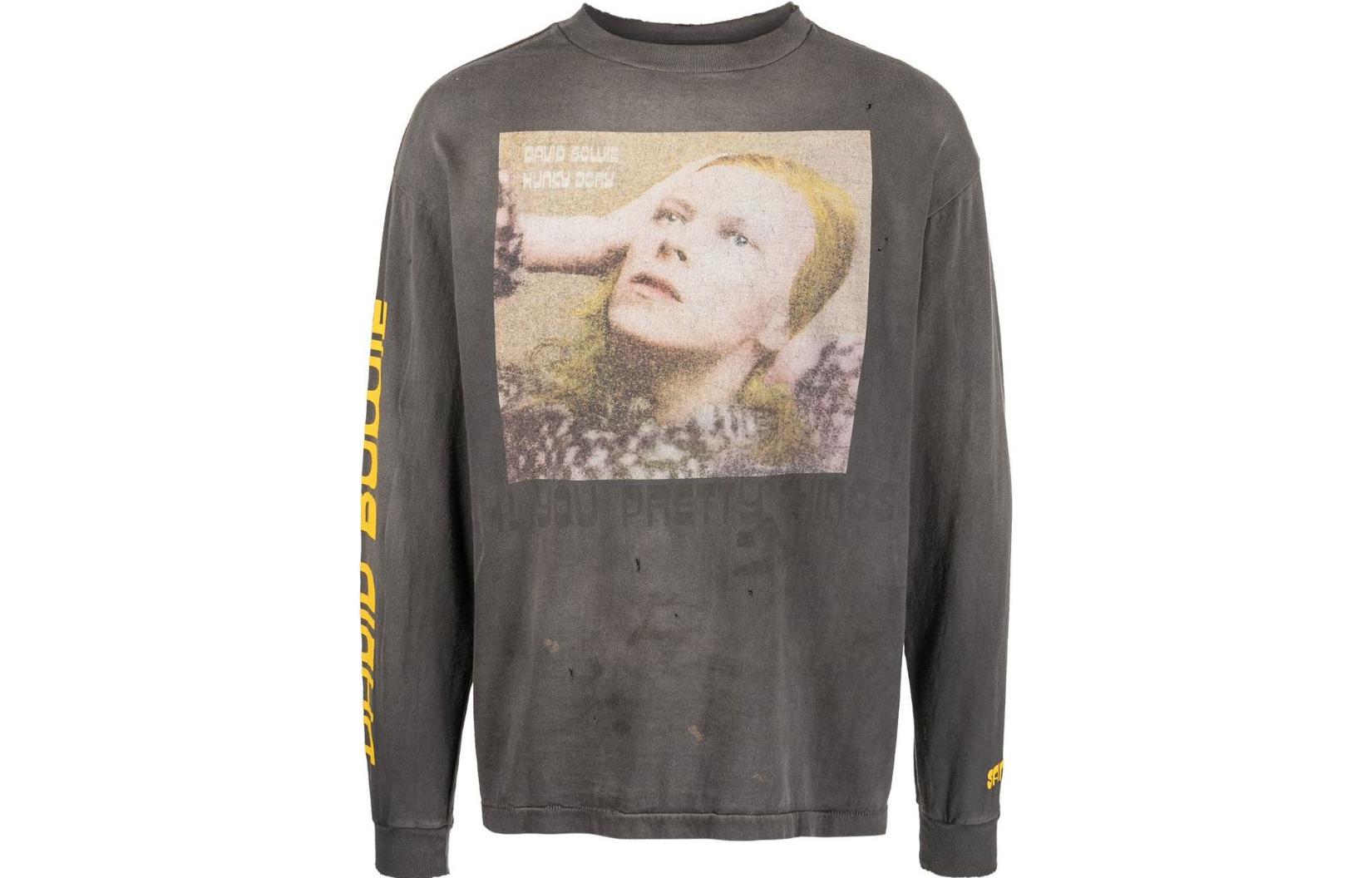 Order SAINT Mxxxxxx FW22 灰色圖案印花長袖休閒T恤 SMA220000075BLK