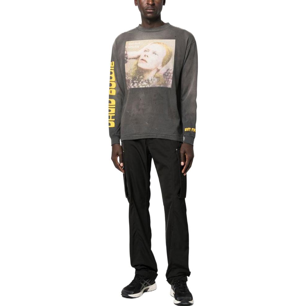 Lookbook SAINT Mxxxxxx FW22 灰色圖案印花長袖休閒T恤 SMA220000075BLK