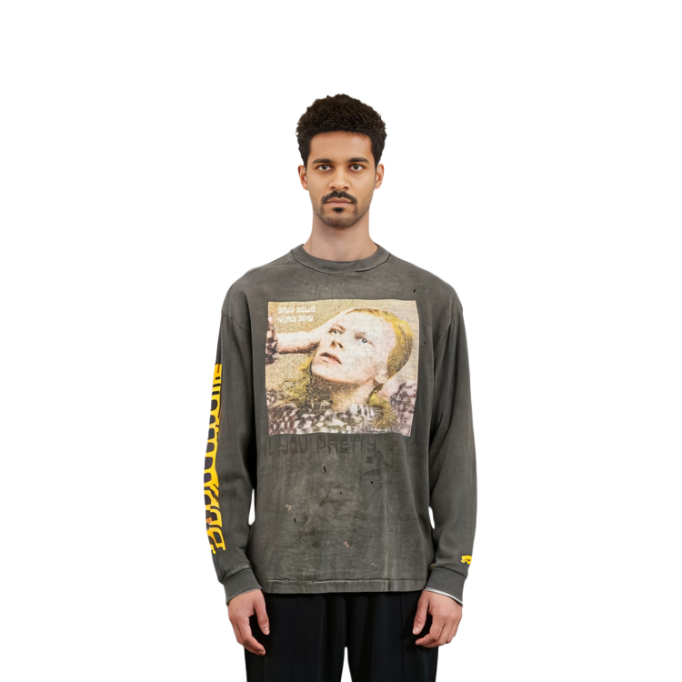 Details for SAINT Mxxxxxx FW22 灰色圖案印花長袖休閒T恤 SMA220000075BLK