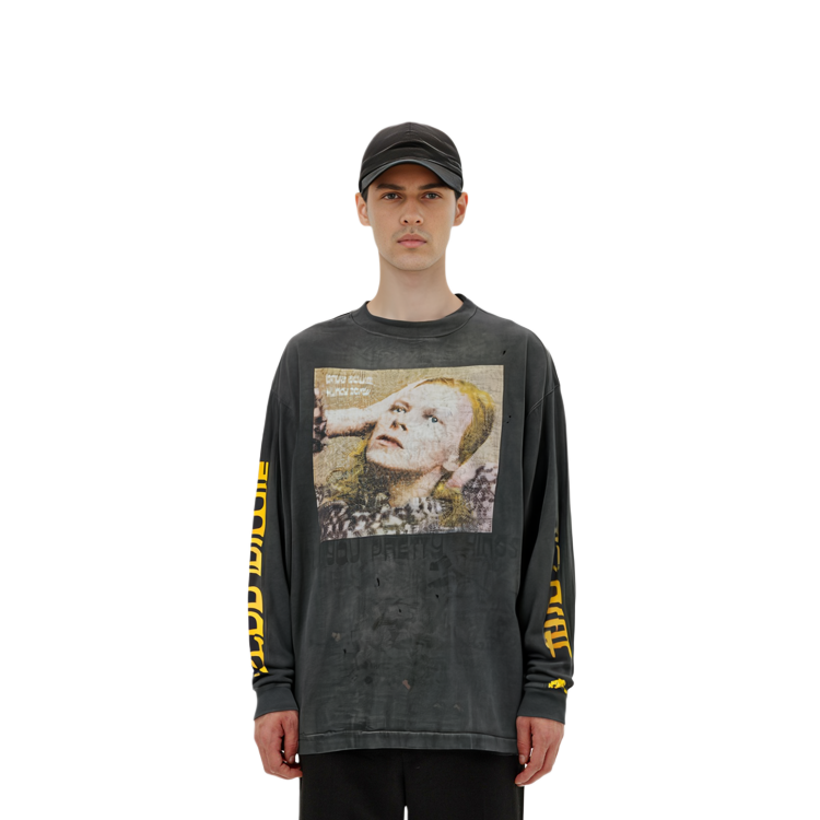 Sizing SAINT Mxxxxxx FW22 灰色圖案印花長袖休閒T恤 SMA220000075BLK