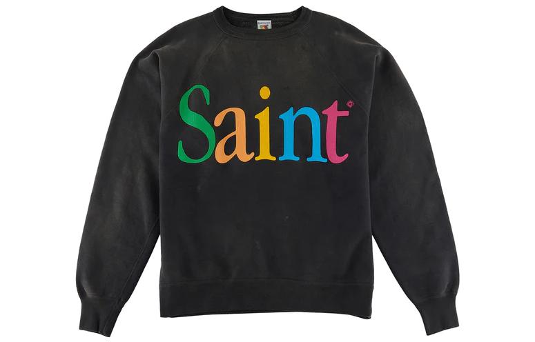 Order SAINT Mxxxxxx FW22 黑色字母印花圓領衫 男女款毛衣。 SM-A22-0000-015