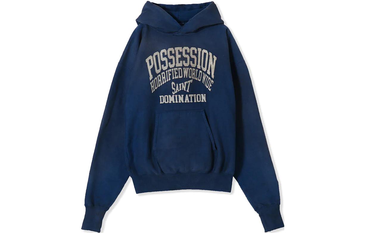 SAINT Mxxxxxx FW22 Blue Letter Print Hoodie Pullover SM-A22-0000-026