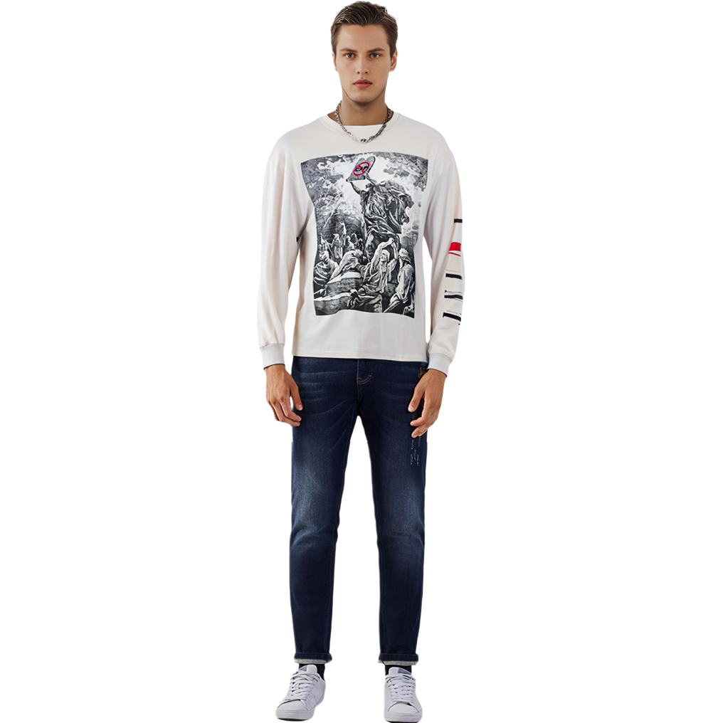 Lookbook SAINT Mxxxxxx FW22 圖案長袖白色圓領男士T恤 SM-S22-0000-069