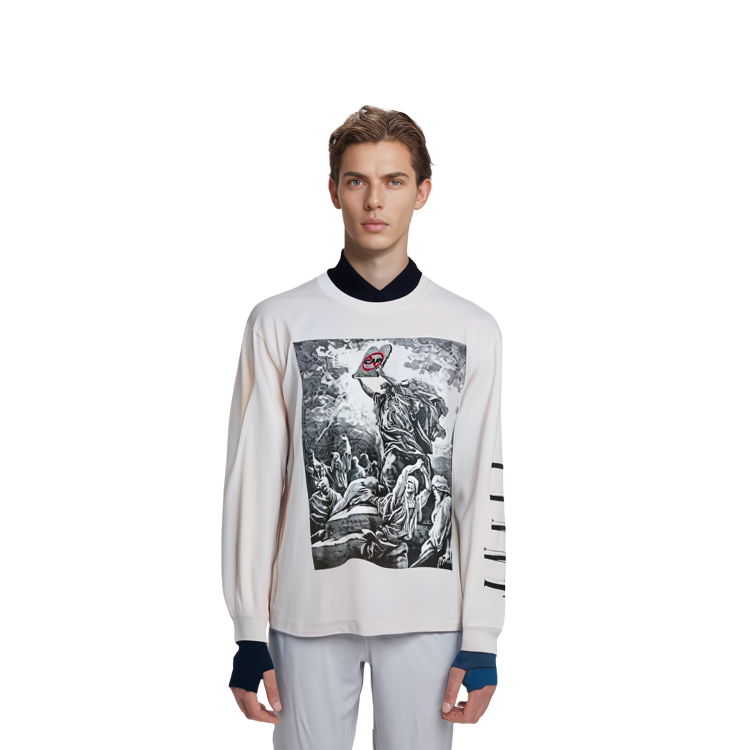 Purchase SAINT Mxxxxxx FW22 圖案長袖白色圓領男士T恤 SM-S22-0000-069