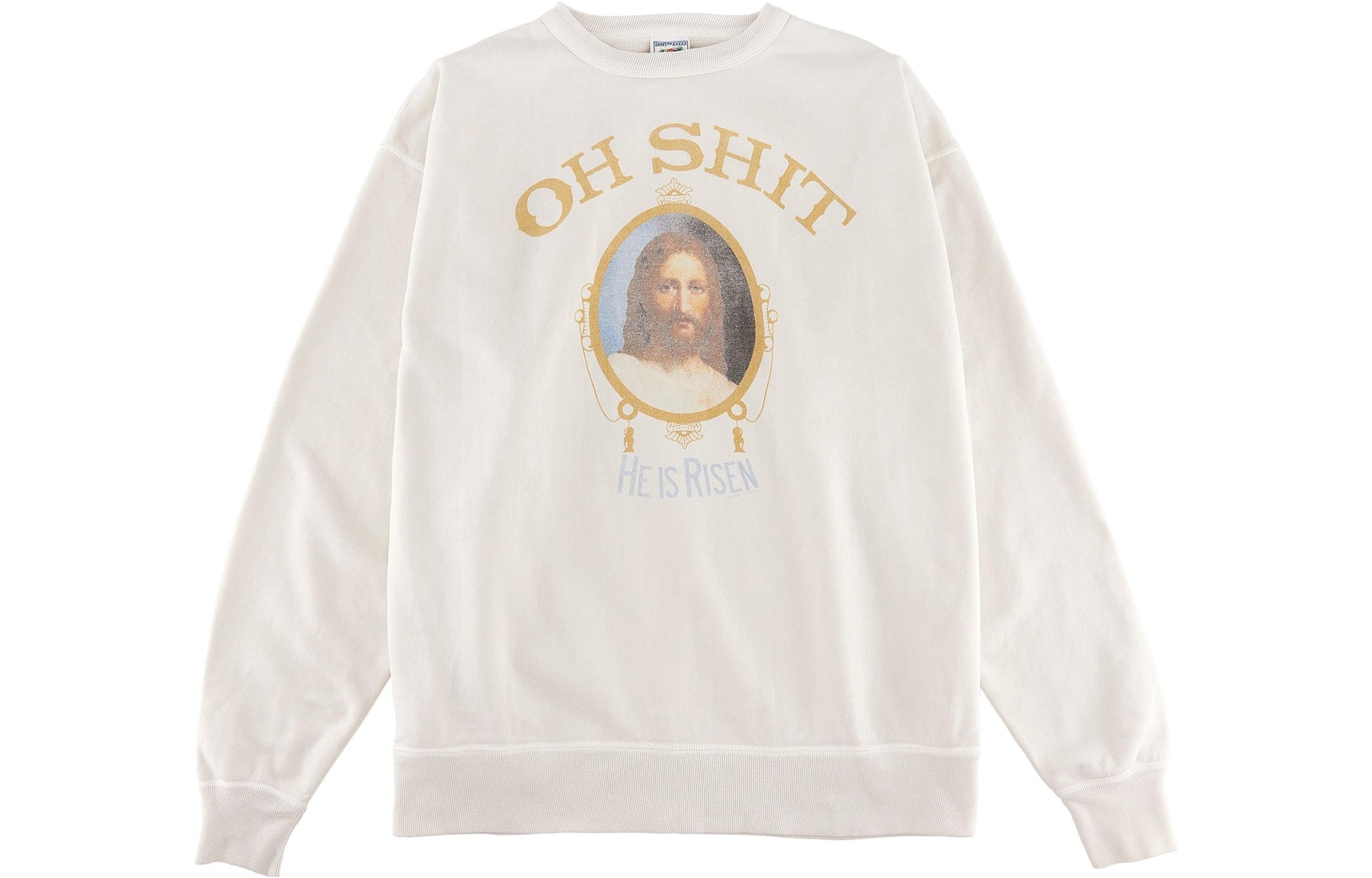 SAINT Mxxxxxx FW22 Graphic Print Crewneck Long Sleeve Sweatshirt White Mens SM-A22-0000-014