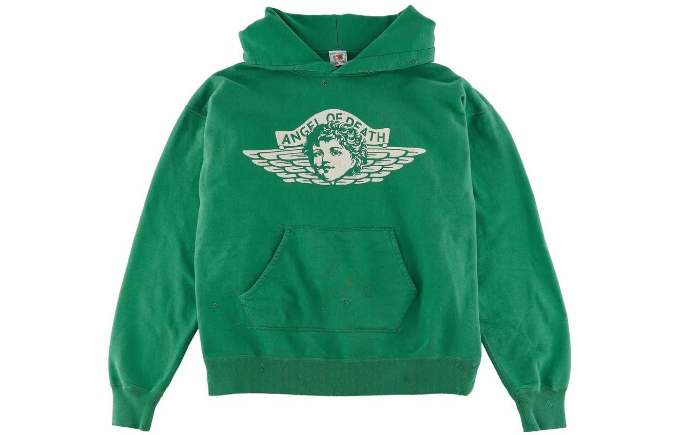 Order SAINT Mxxxxxx FW22 綠色字母印花長袖連帽衫。 SM-A22-0000-023