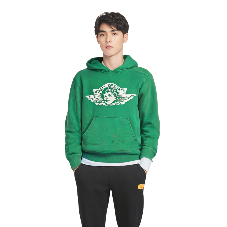 Shop SAINT Mxxxxxx FW22 綠色字母印花長袖連帽衫。 SM-A22-0000-023