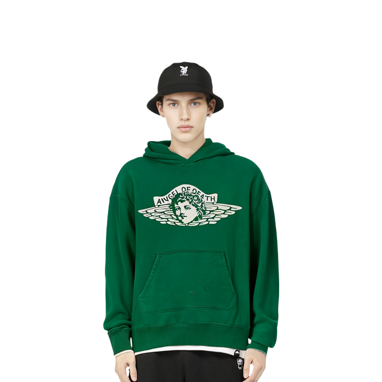 Sizing SAINT Mxxxxxx FW22 綠色字母印花長袖連帽衫。 SM-A22-0000-023