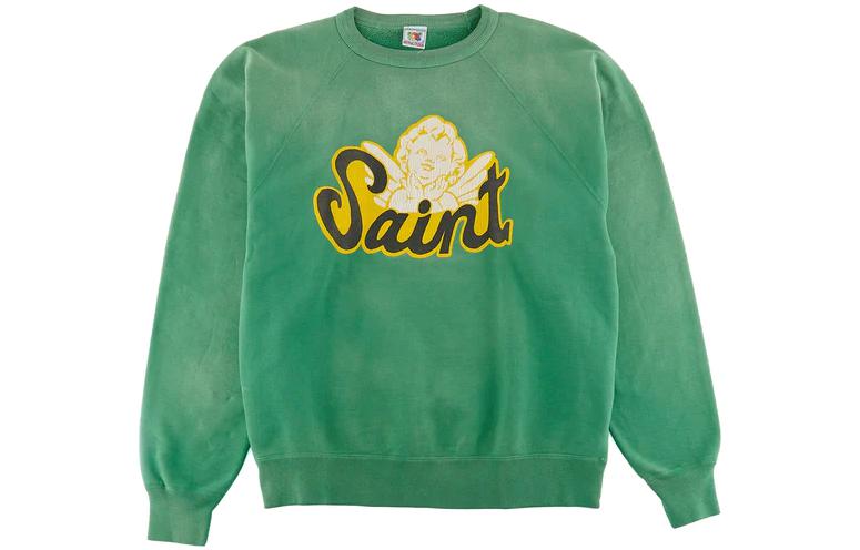 SAINT Mxxxxxx FW22 Green Logo Print Pullover Long-Sleeve Sweatshirt Men SM-A22-0000-021