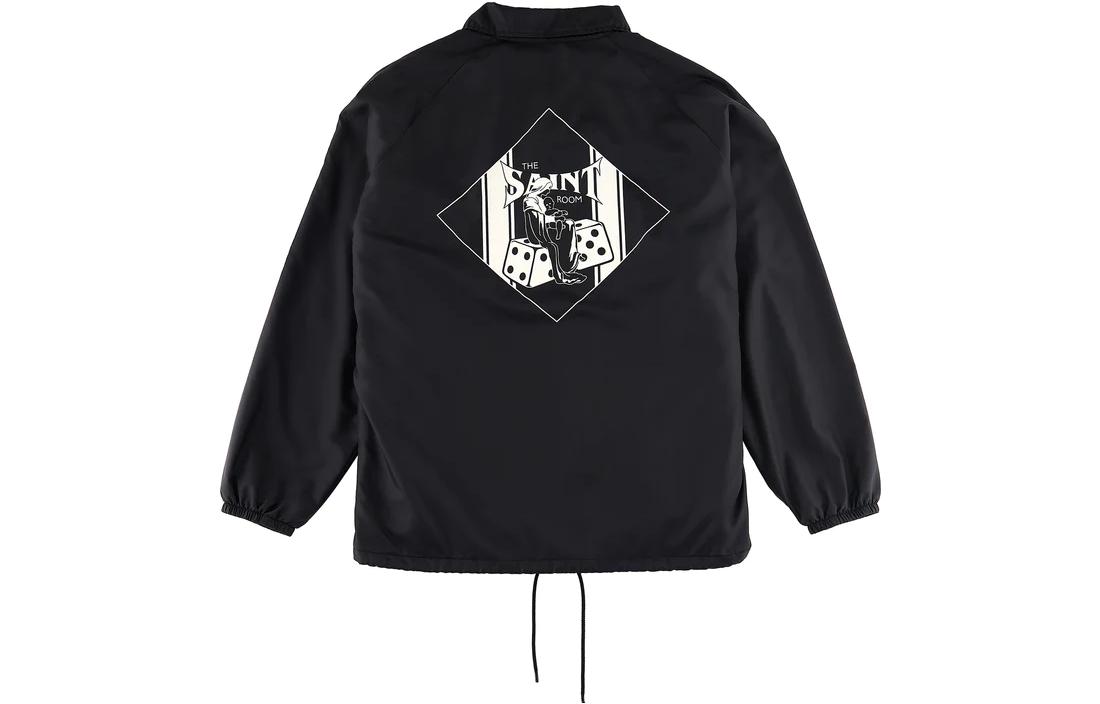 Lookbook SAINT Mxxxxxx FW22 Jaket Hitam Lengan Panjang Berkerah dengan Logo Huruf Print SM-A22-0000-062