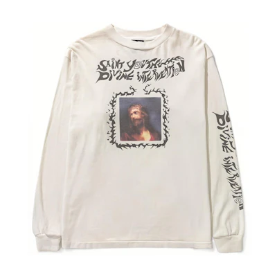 SAINT Mxxxxxx FW22 Letter Oil Painting Print White Long Sleeve T-Shirt Men SM-A22-0000-010