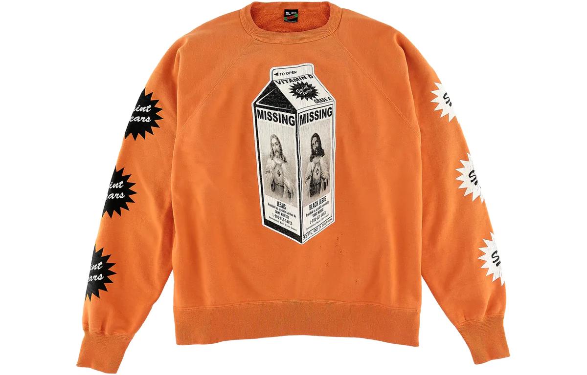SAINT Mxxxxxx FW22 Orange Letter Print Crewneck Pullover Sweatshirt Men’s SM-A22-0000-090