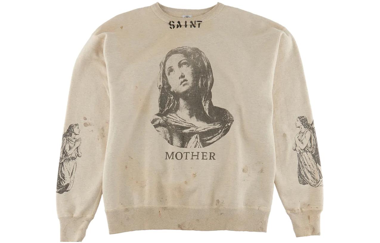 SAINT Mxxxxxx FW22 Portrait Print Pullover Sweatshirt Khaki - SM-A22-0000-017