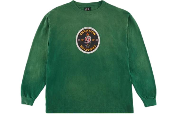 Order SAINT Mxxxxxx FW23 男款綠色印花圖案長袖圓領T恤。 SM-A22-0000-013