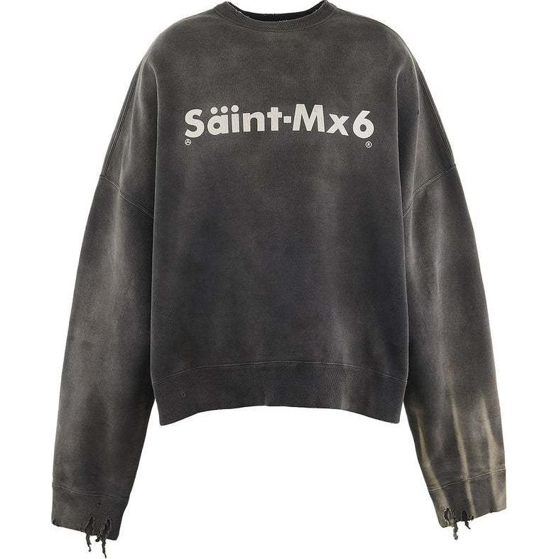 SAINT Mxxxxxx FW24 Distressed Letter Print Crewneck Sweatshirt Black SM-YS1-0000-034