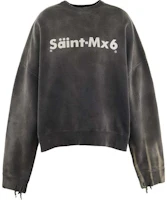 SAINT Mxxxxxx FW24 Distressed Letter Print Crewneck Sweatshirt Black SM-YS1-0000-034 SAINT Mxxxxxx FW24 Distressed Letter Print Crewneck Sweatshirt Black SM-YS1-0000-034