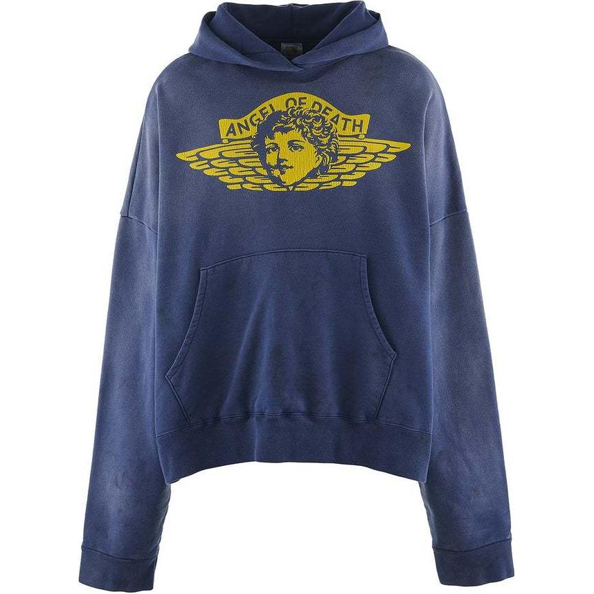 SAINT Mxxxxxx FW24 Navy Angel Print Logo Casual Hoodie SM-YS1-0000-044