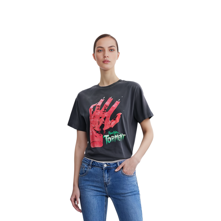 Shop SAINT Mxxxxxx 字母印花設計黑色圓領T恤 男女適用 SM-S23-0000-003