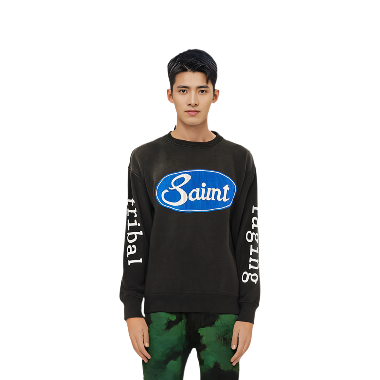 Shop SAINT Mxxxxxx 圖案標誌長袖圓領T恤 黑色 SM-A23-0000-019