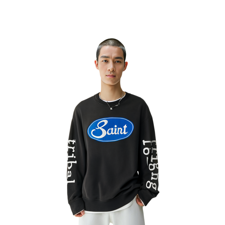 Purchase SAINT Mxxxxxx 圖案標誌長袖圓領T恤 黑色 SM-A23-0000-019