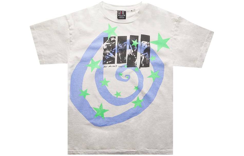 SAINT Mxxxxxx Graphic Print Crew Neck Casual Short Sleeve T-Shirt White Mens. SMS230000024