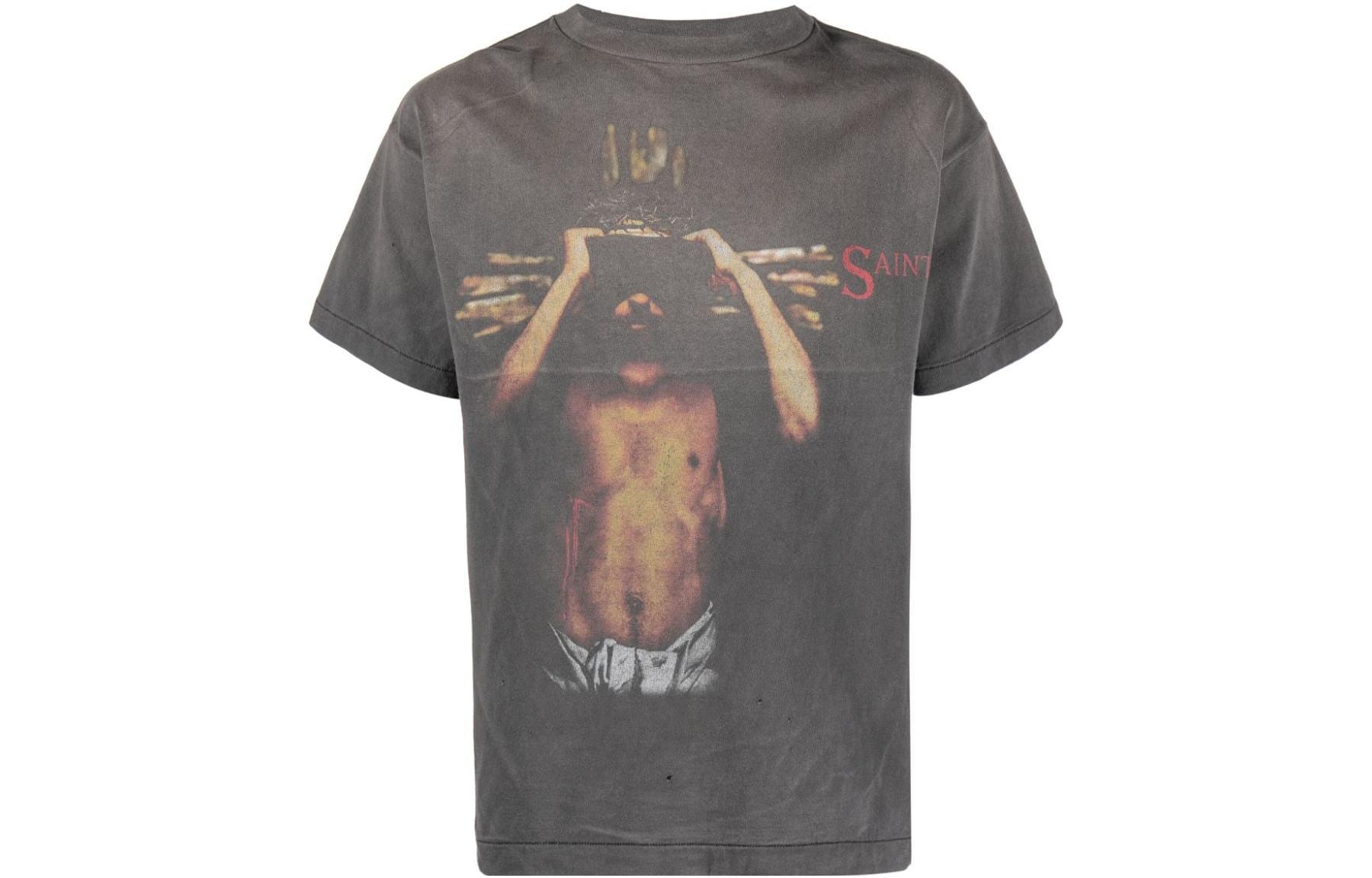 SAINT Mxxxxxx Graphic Print Crew Neck Grey Short Sleeve Tee . SM-S23-0000-009