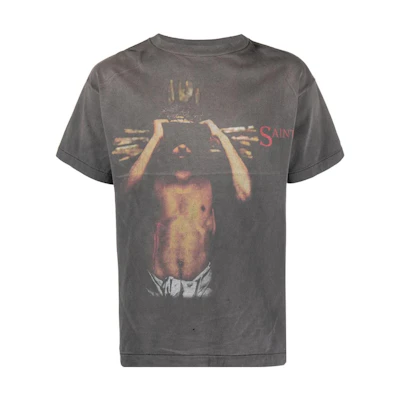 SAINT Mxxxxxx Graphic Print Crew Neck Grey Short Sleeve Tee . SM-S23-0000-009