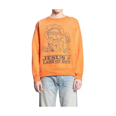 SAINT Mxxxxxx Graphic Print Crewneck Pullover Sweatshirt Men’s Orange SM-Y68-0000-028