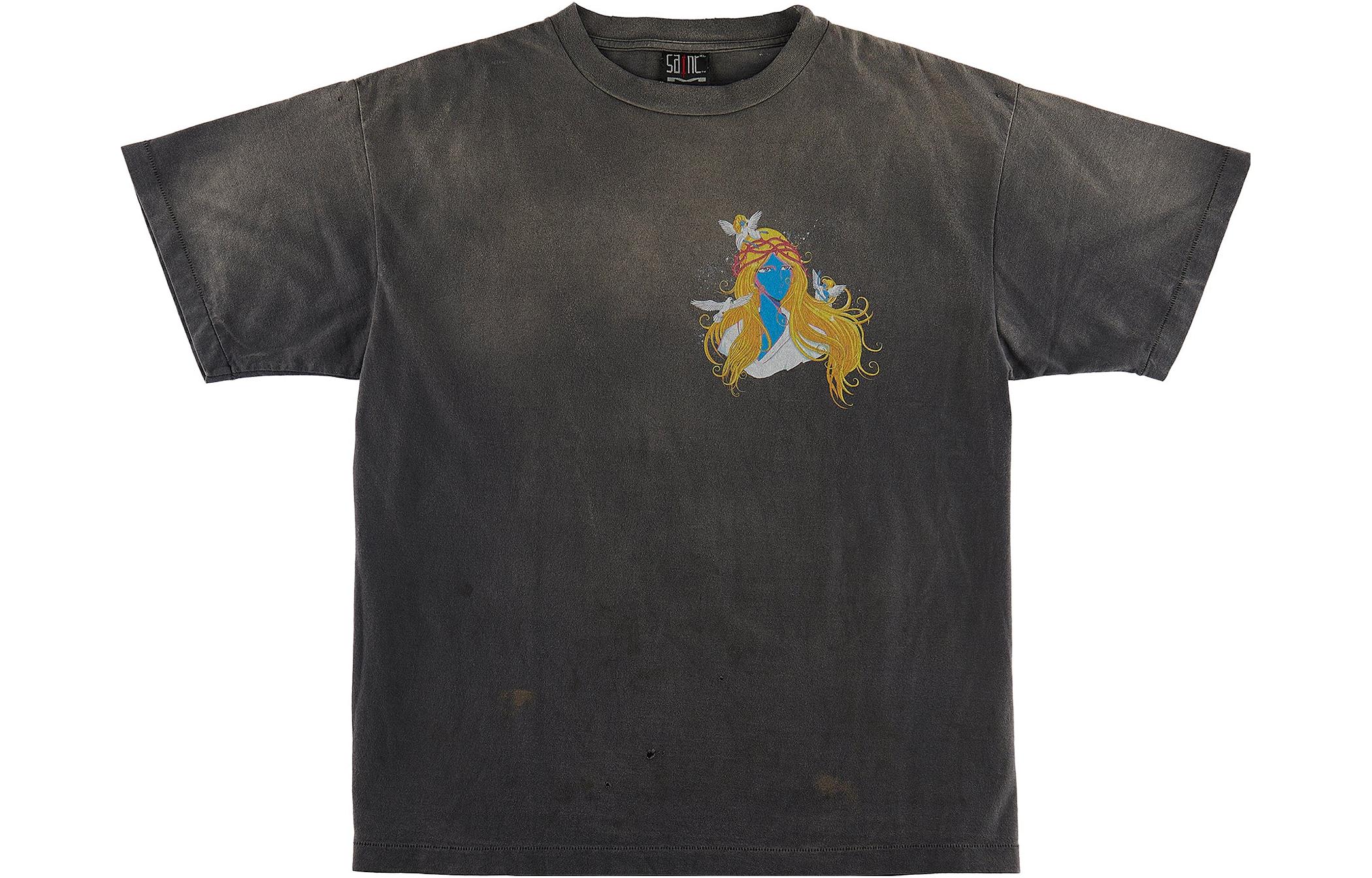 SAINT Mxxxxxx Graphic Print Distressed Loose Fit Unisex T-Shirt Grey. SM-S23-0000-013