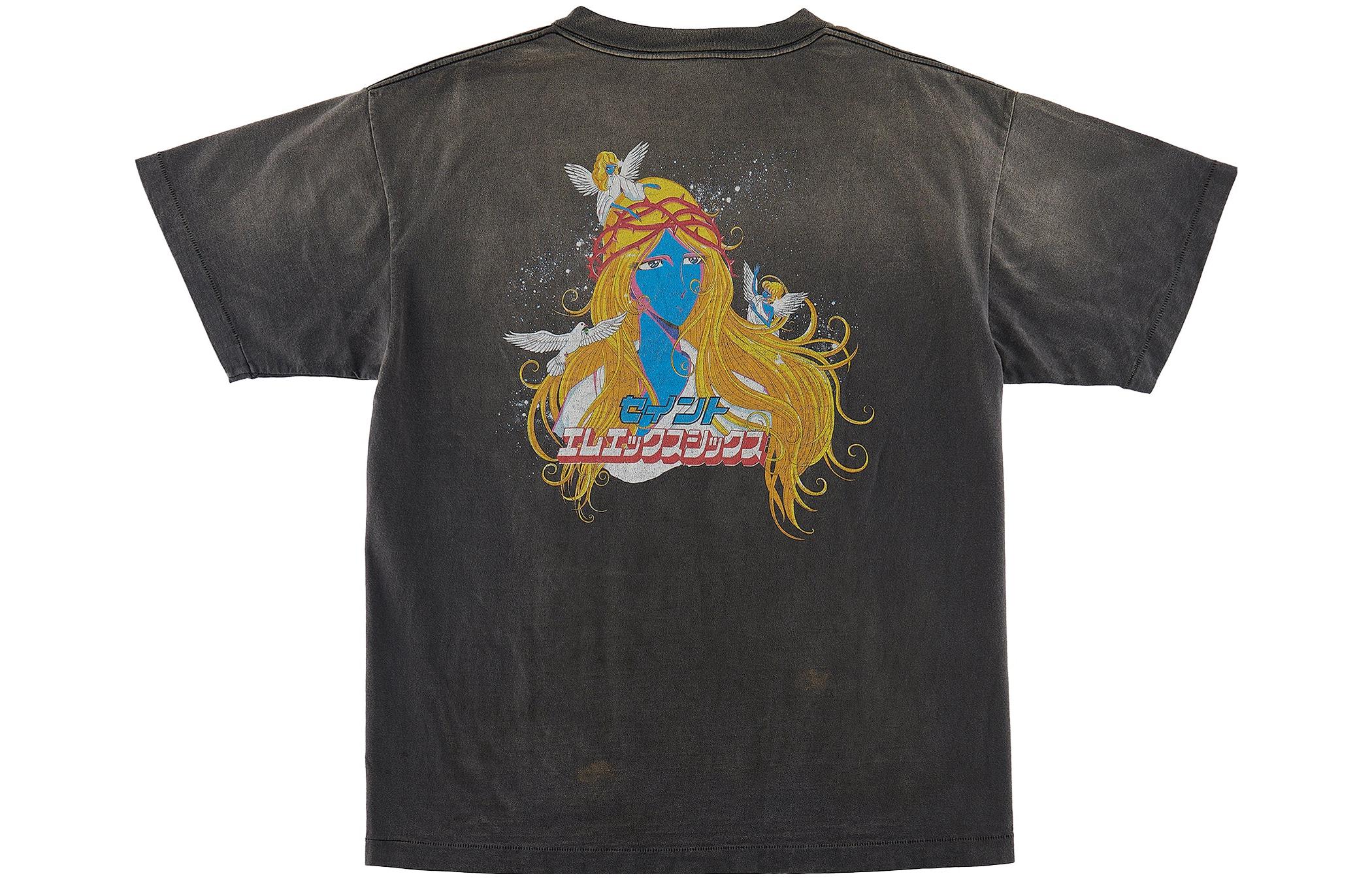 Lookbook SAINT Mxxxxxx圖案印花做舊寬鬆版男女同款T恤灰色。 SM-S23-0000-013