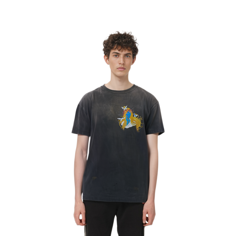 Purchase SAINT Mxxxxxx圖案印花做舊寬鬆版男女同款T恤灰色。 SM-S23-0000-013