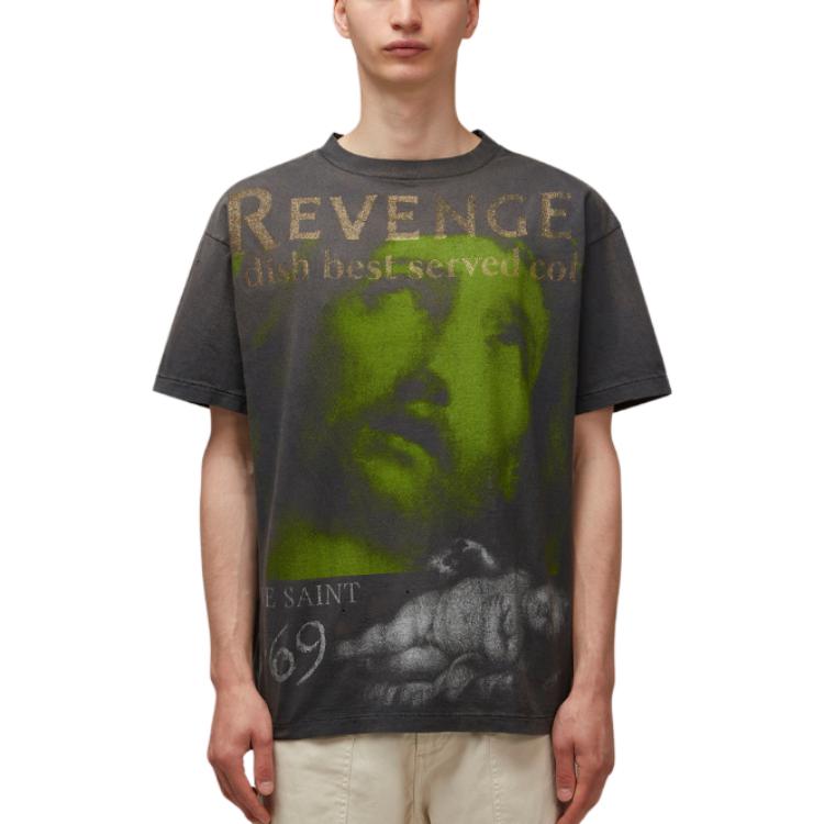 Shop SAINT Mxxxxxx 字母印花灰色短袖圓領T恤 SMS230000085BLACK