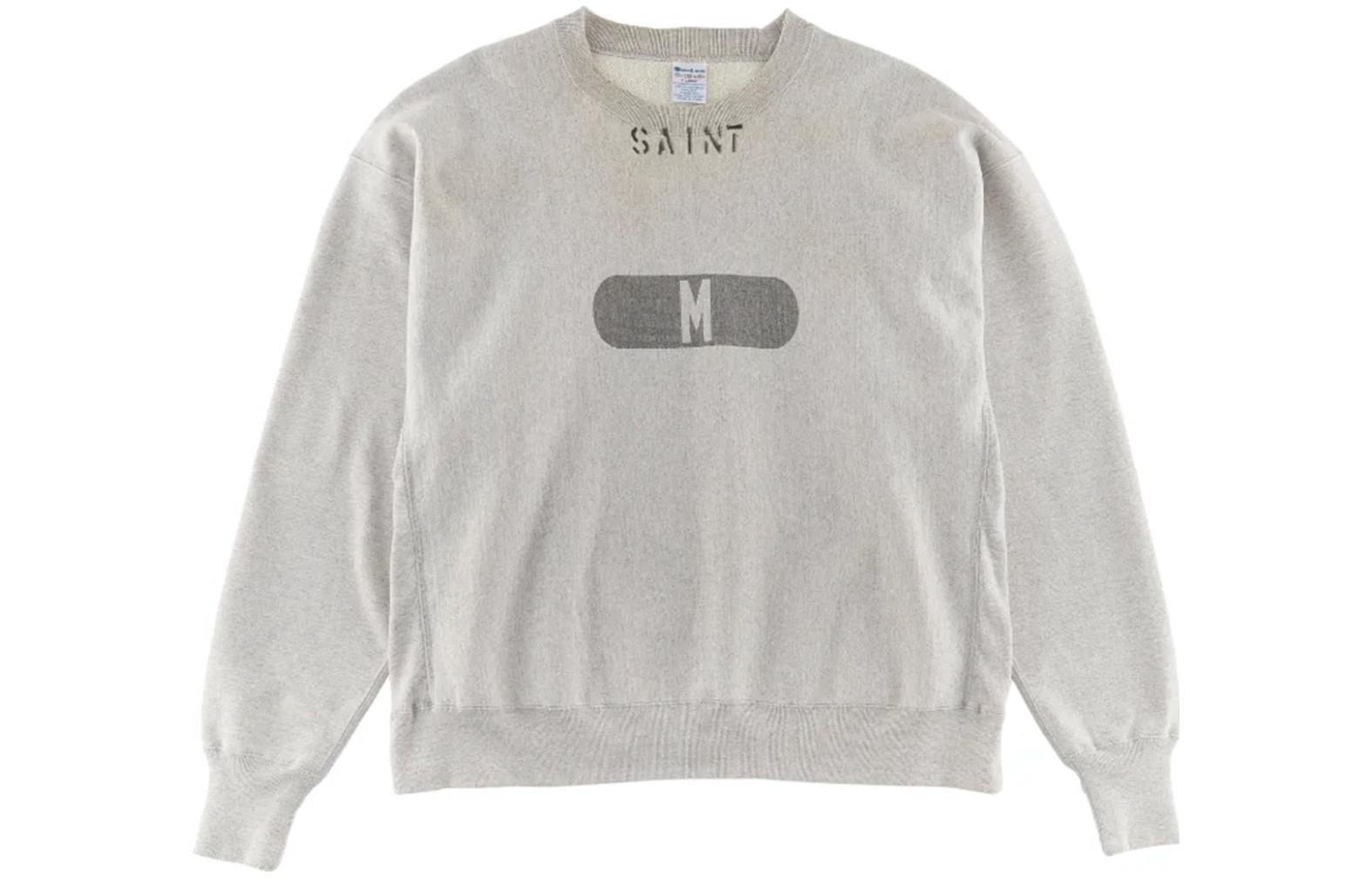 SAINT Mxxxxxx Letter Print Crewneck Sweatshirt Grey Mens SM-S23-0000-043