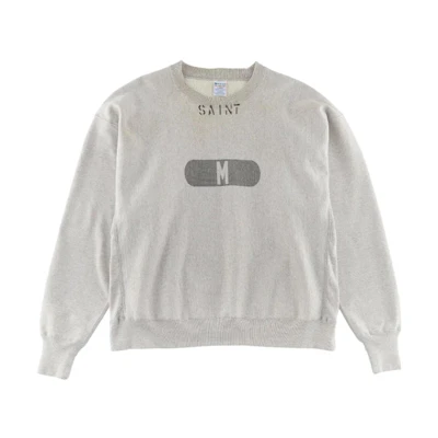 SAINT Mxxxxxx Letter Print Crewneck Sweatshirt Grey Mens SM-S23-0000-043