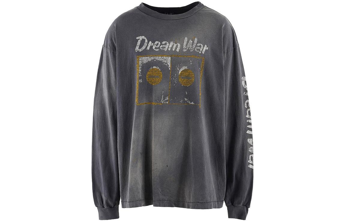 SAINT Mxxxxxx Letter Print Oversized Long Sleeve Pullover Tee Unisex Black. sm-a23-0000-012