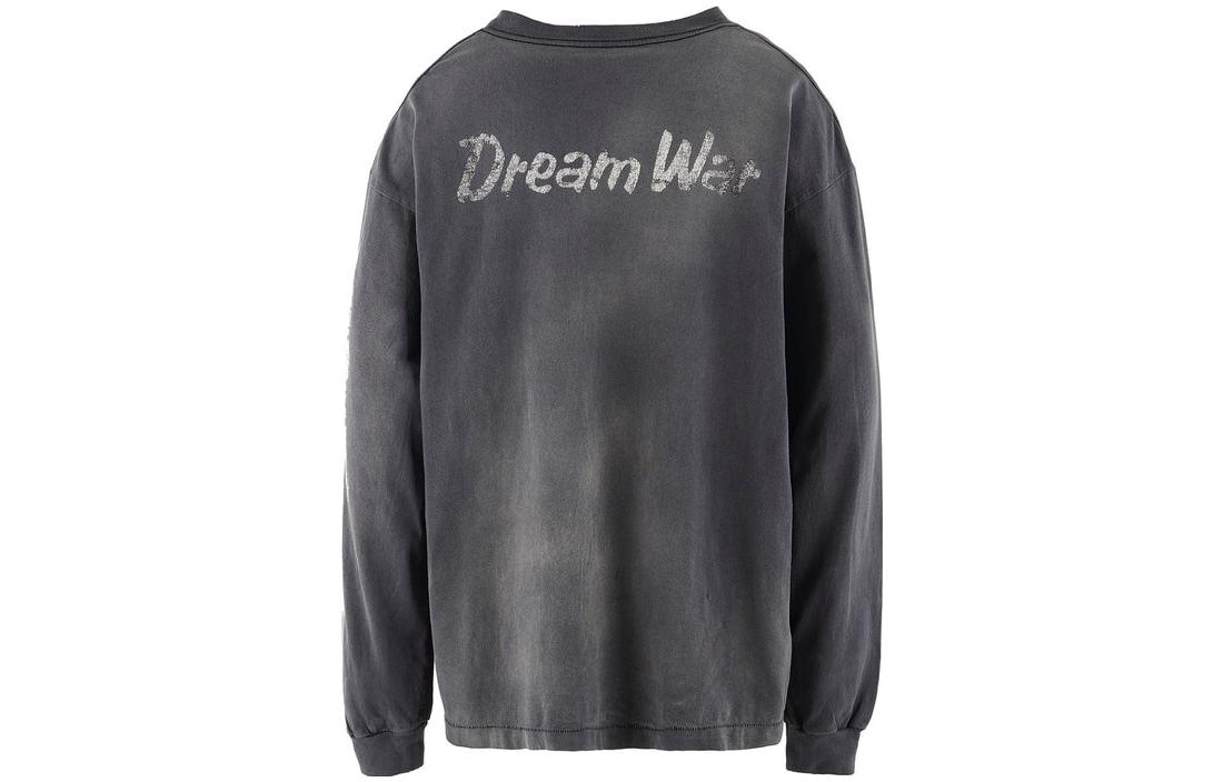 Lookbook SAINT Mxxxxxx 字母印花寬鬆長袖男女黑色圓領上衣. sm-a23-0000-012