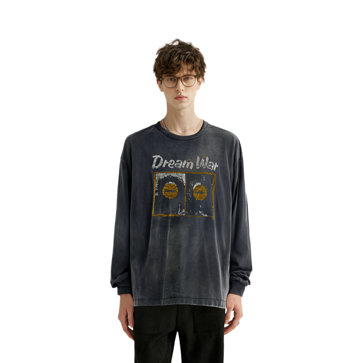 Sizing SAINT Mxxxxxx 字母印花寬鬆長袖男女黑色圓領上衣. sm-a23-0000-012