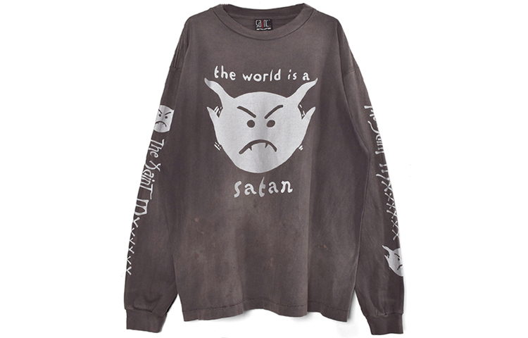 SAINT Mxxxxxx Little Devil Print Distressed Crewneck Sweatshirt Dark Grey Mens SM-A21-0000-025