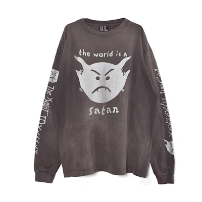 SAINT Mxxxxxx Little Devil Print Distressed Crewneck Sweatshirt Dark Grey Mens SM-A21-0000-025