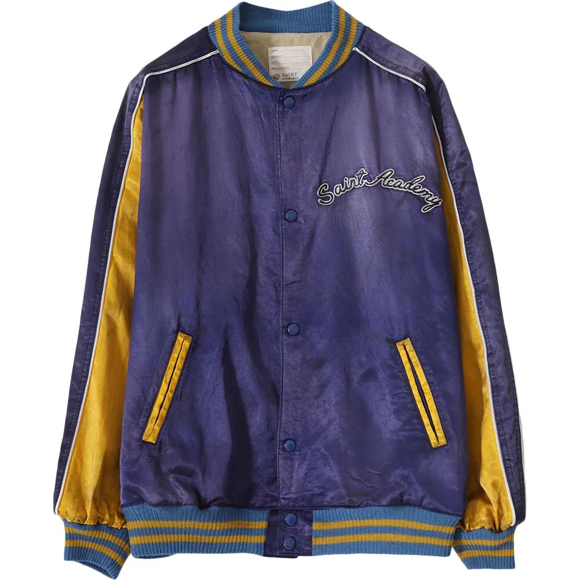 SAINT Mxxxxxx Logo Navy Blue Colorblock Varsity Jacket Long Sleeve SM-A22-0000-063