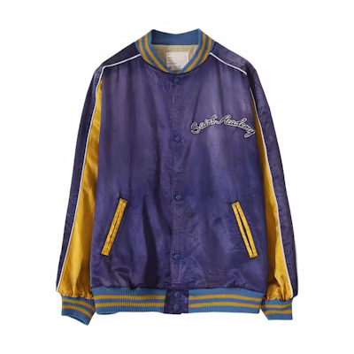 SAINT Mxxxxxx Logo Navy Blue Colorblock Varsity Jacket Long Sleeve SM-A22-0000-063