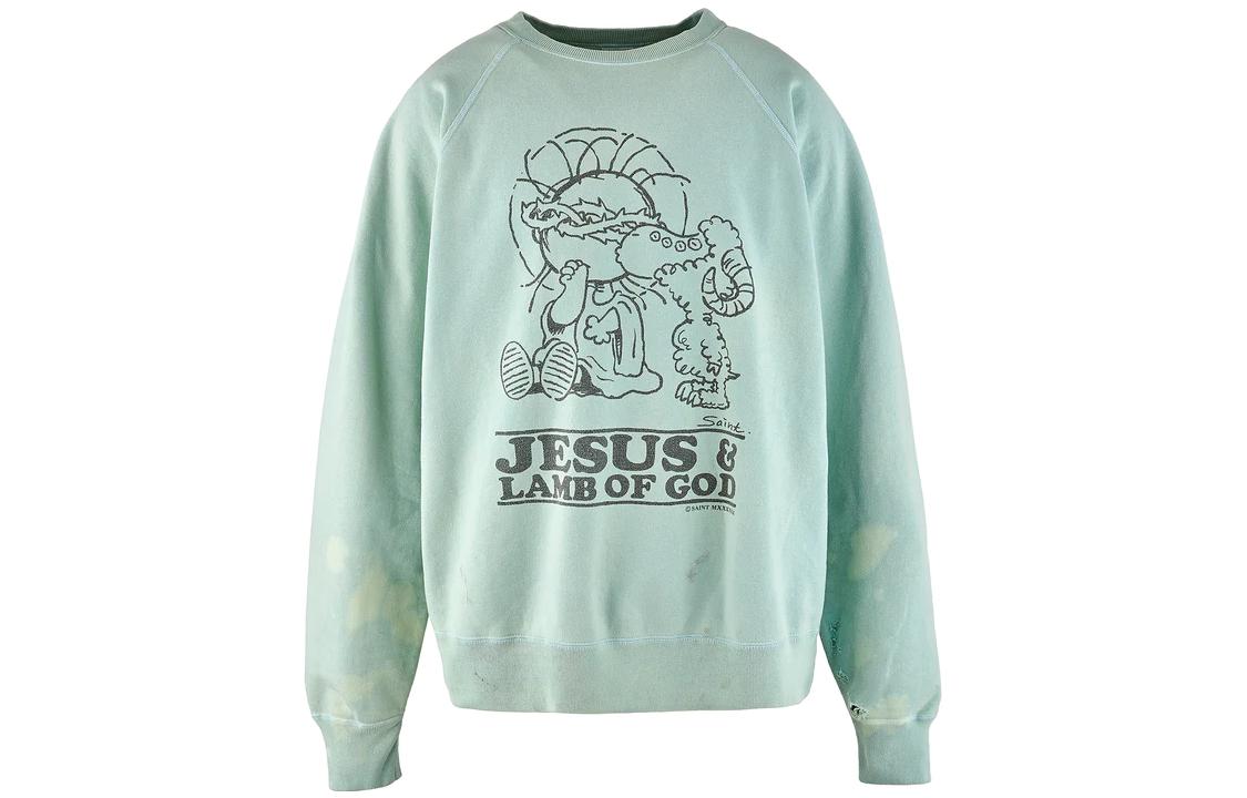 SAINT Mxxxxxx Logo Print Crewneck Sweatshirt Unisex Blue. SM-A23-0000-024