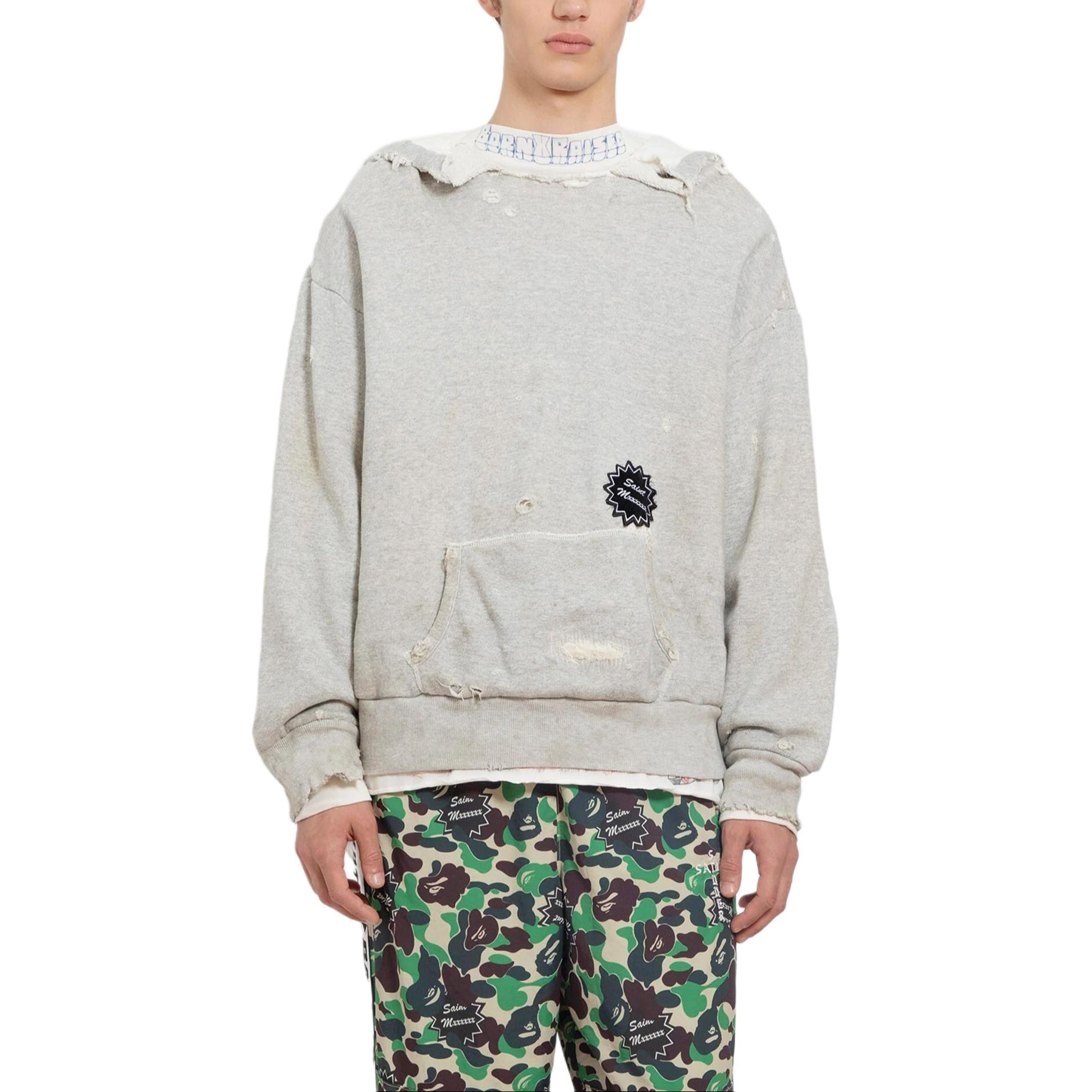 SAINT Mxxxxxx Logo Printed Gray Hoodie Pullover Long Sleeve Sweatshirt SM-Y68-0000-039