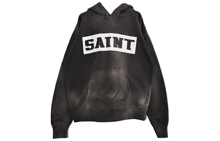 SAINT Mxxxxxx Logo Printed Washed Vintage Pullover Sweatshirt Men Dark Grey SM-A21-0000-036