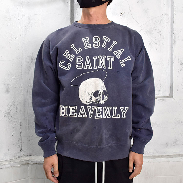 Shop SAINT Mxxxxxx 骷髏頭印花海軍藍圓領長袖上衣 21AW-100000000007679-NVY