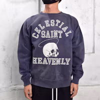 Shop SAINT Mxxxxxx 骷髏頭印花海軍藍圓領長袖上衣 21AW-100000000007679-NVY